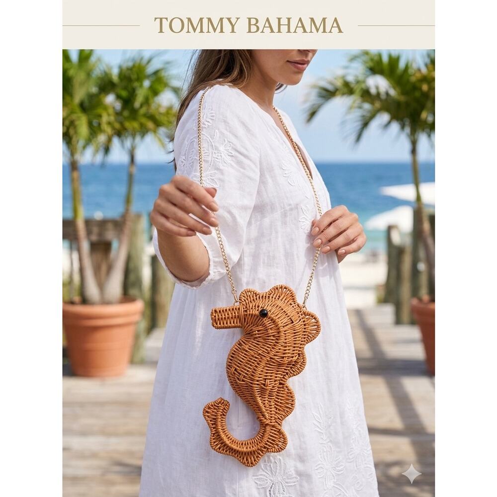 Tommy Bahama Seahorse Woven Wicker Crossbody Bag NWT - Picture 1 of 8